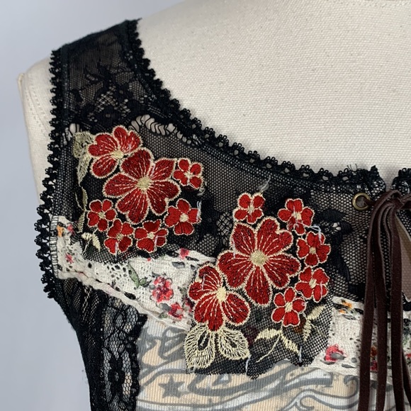 Vanilla Sugar Tan Western Print With Lace Tank Top - Picture 9 of 16